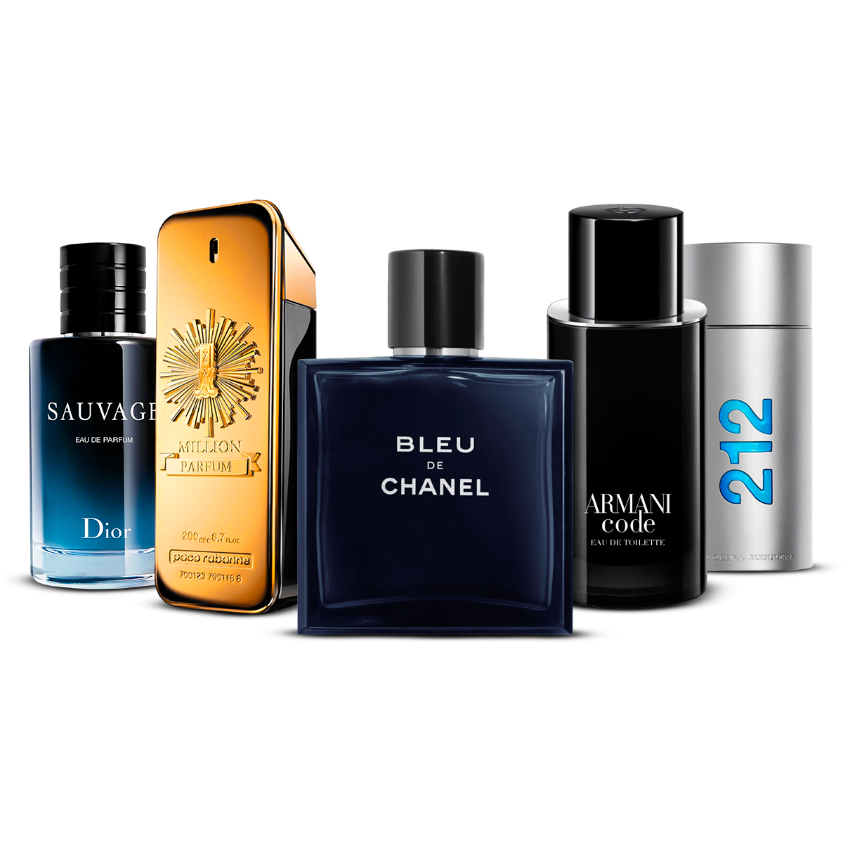 Kombinace 5 pánských parfémů – Sauvage, 1 Million, Bleu de Chanel, Armani Code a 212 Men [každý 100 ml]
