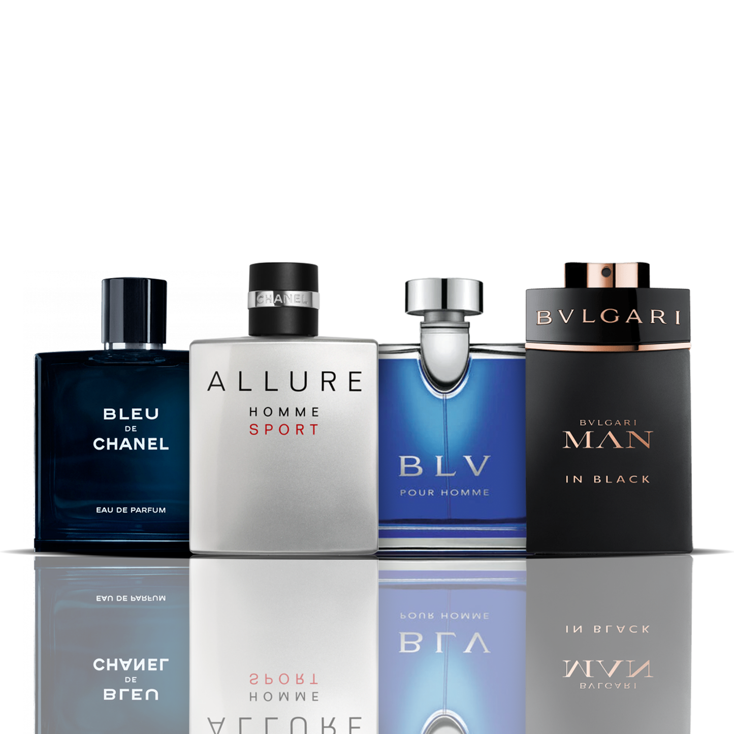 Sada 4 parfémů | Bleu de Chanel + Allure Sport + BLV + Bvlgari Man in Black 100 ml